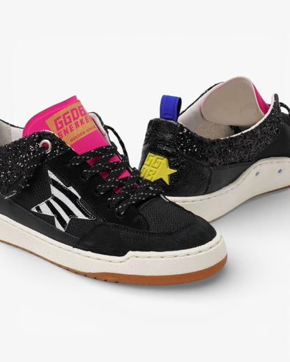 Golden Goose Yeah Black Leather Sneakers Glitter Zebra Star