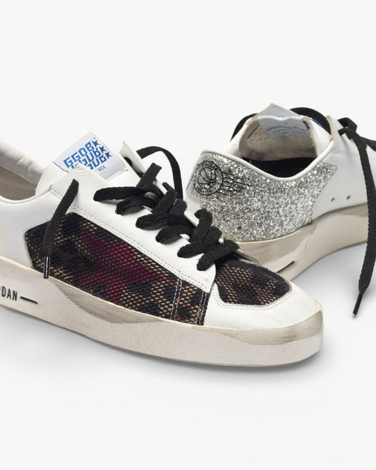 Golden Goose Leopard Print Star Glitter Heel Stardan Sneakers