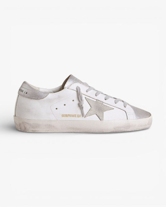 Golden Goose Women’s Super-Star Gray Suede Star Silver Glitter Inserts