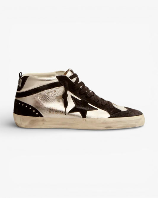 Golden Goose Mid Star LTD Sneakers Silver Laminated Leather Black Suede