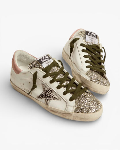 Golden Goose Super‑Star LTD Sneakers Silver Glitter Animal Print Star