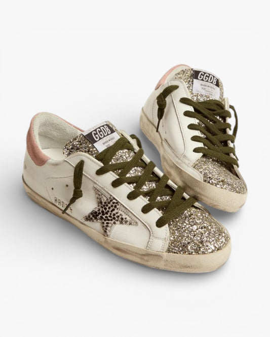 Golden Goose Super‑Star LTD Sneakers Silver Glitter Animal Print Star
