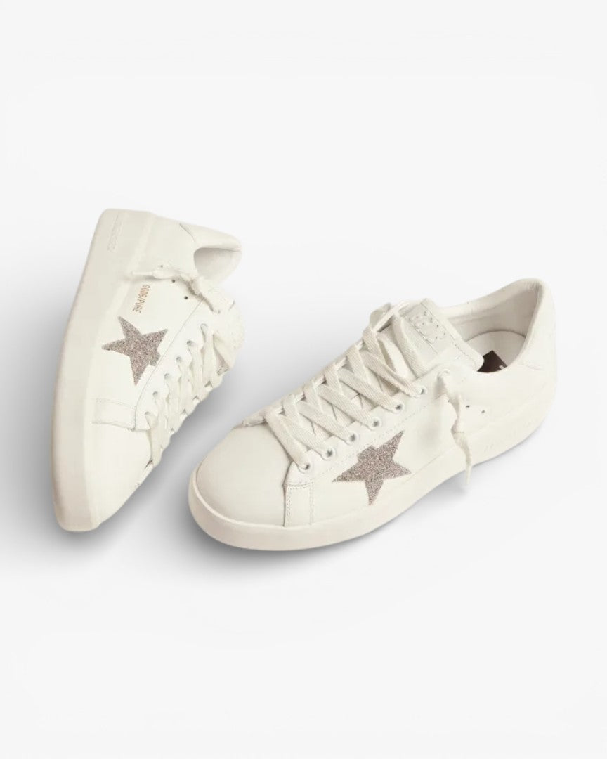 Golden Goose Purestar White Leather Sneakers Crystal Silver Star
