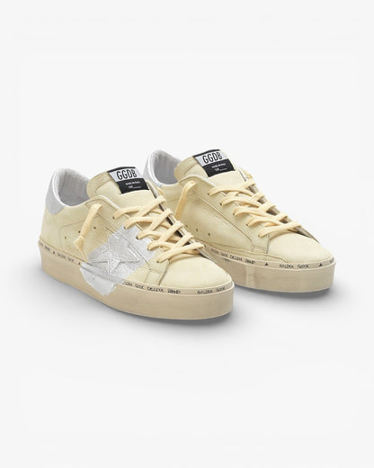 Golden Goose Hi-Star Sneakers G34WS945.C5 Lemon Nabuk Leather Real Silver Leaf Handwritten Branding