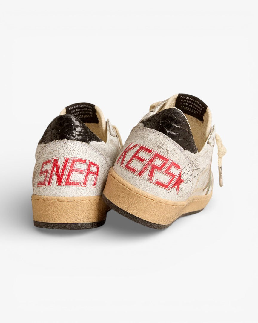 Golden Goose Ball Star White Green Star Leather Sneakers