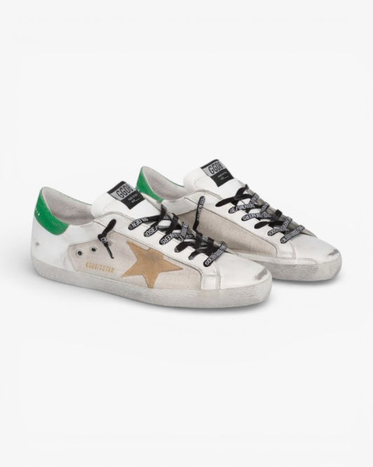 Golden Goose Super-Star Sneakers with Green Crackle Heel Tab