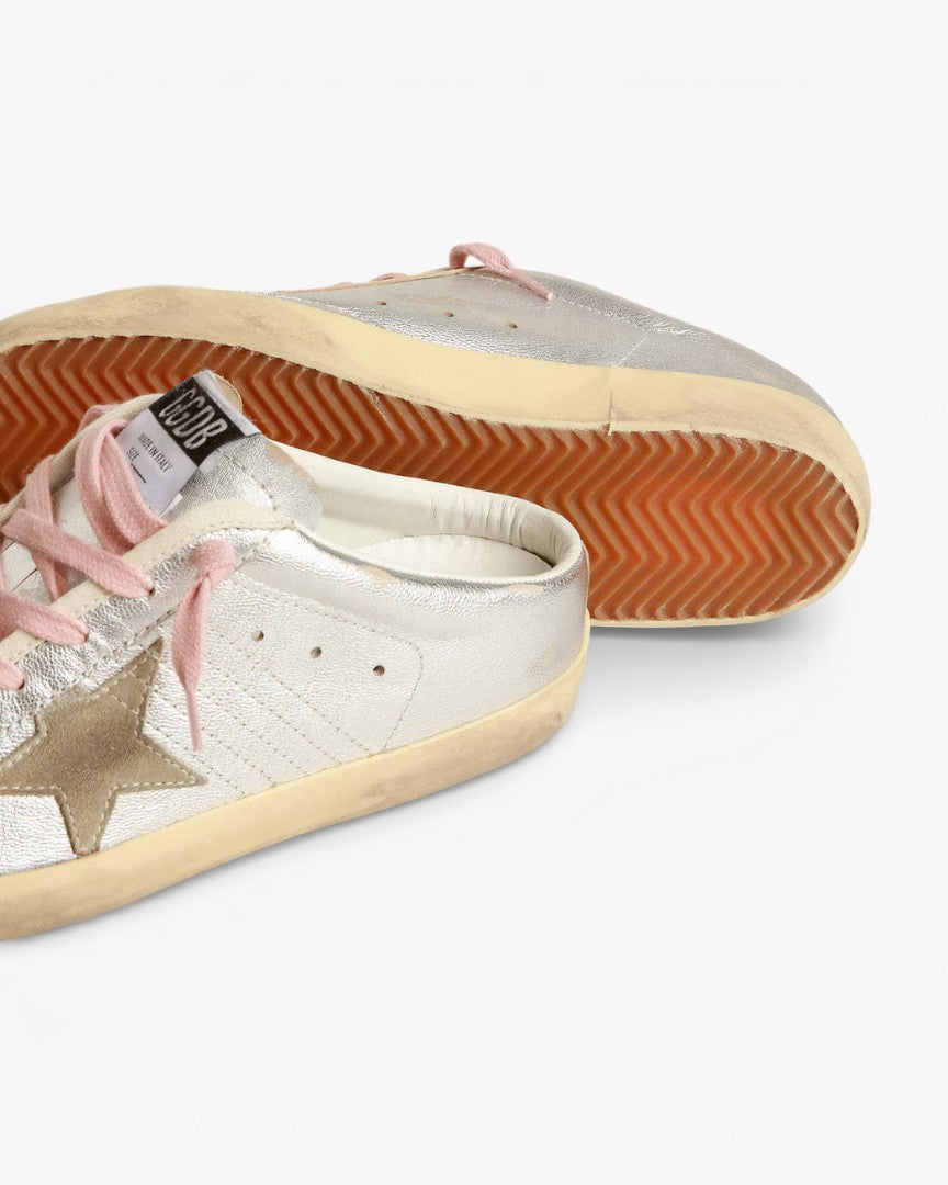 Golden Goose Super-Star Sabots Silver Metallic Leather Suede Star
