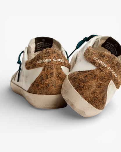 Golden Goose Super‑Star Sneakers Silver Glitter Star Leopard Suede Heel