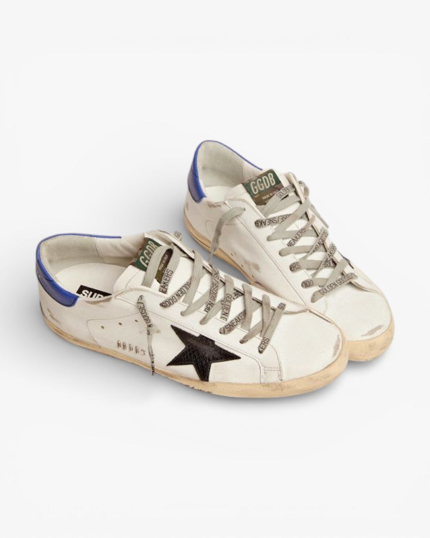 Golden Goose Super‑Star Sneakers Black Snake‑Print Star Blue Heel Tab