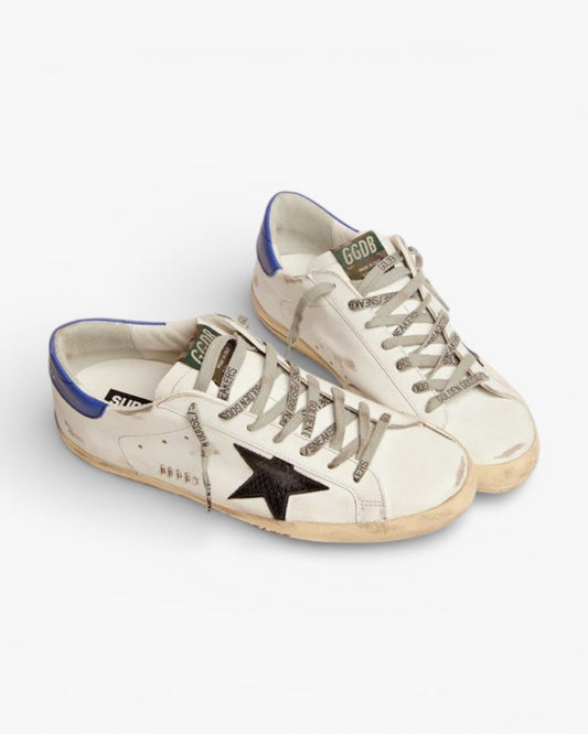 Golden Goose Super‑Star Sneakers Black Snake‑Print Star Blue Heel Tab