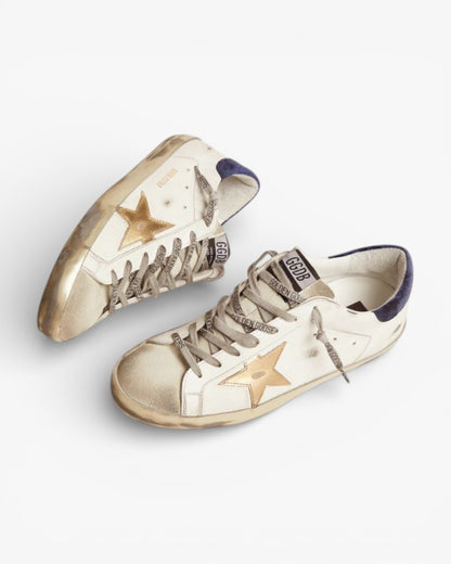 Golden Goose Super-Star Sneakers with Midnight-Blue Corduroy Velvet Heel Tab