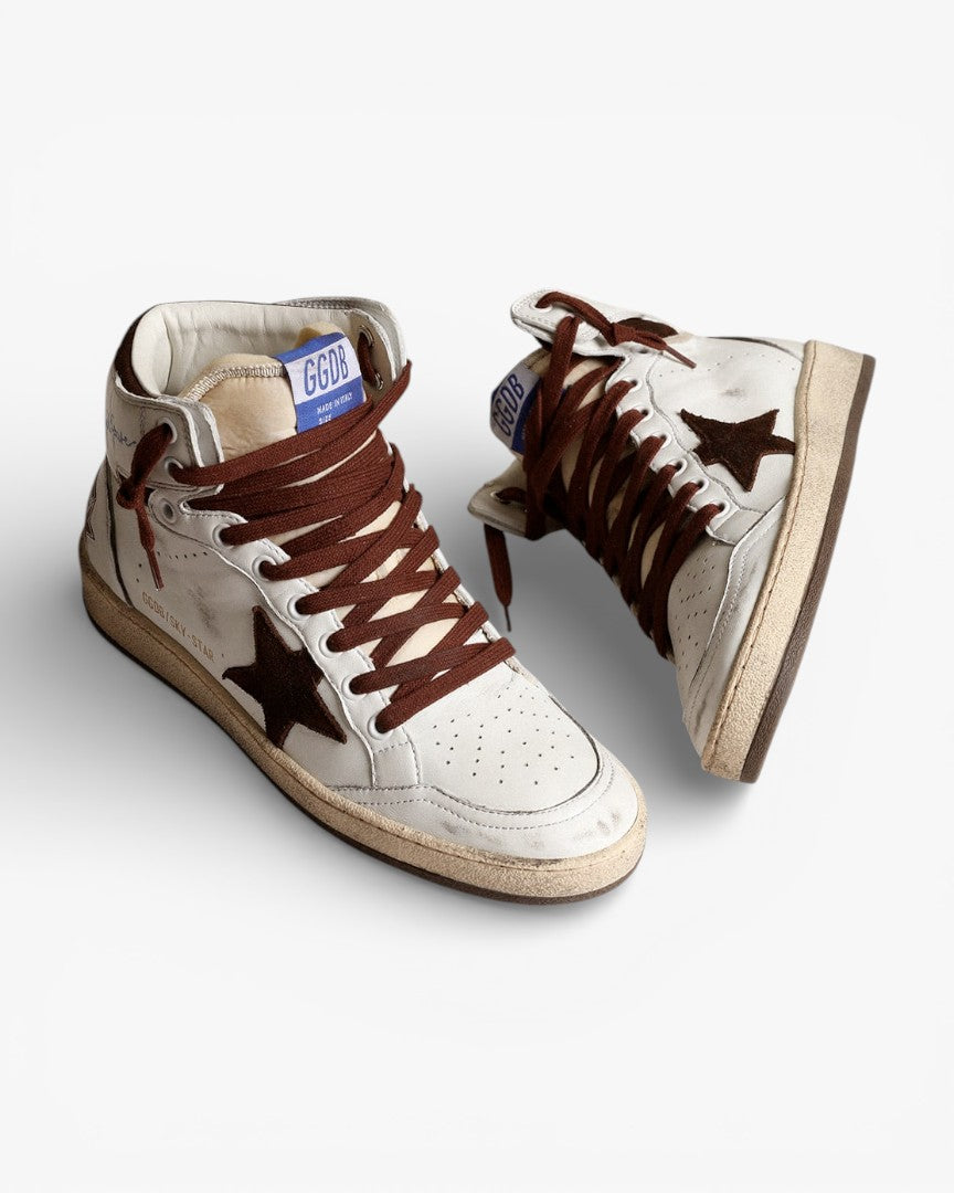 Golden Goose Sky Star White Brown High Top Sneakers