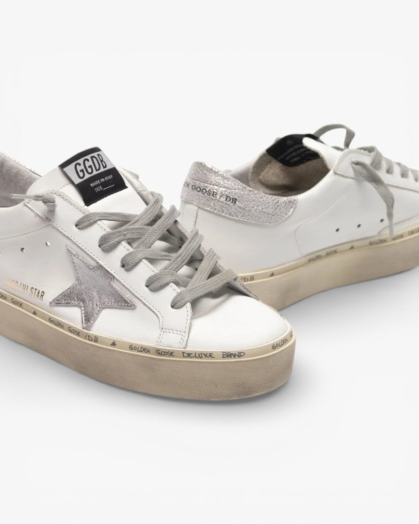 Golden Goose Hi-Star Sneakers Metallic Silver Star Heel Tab