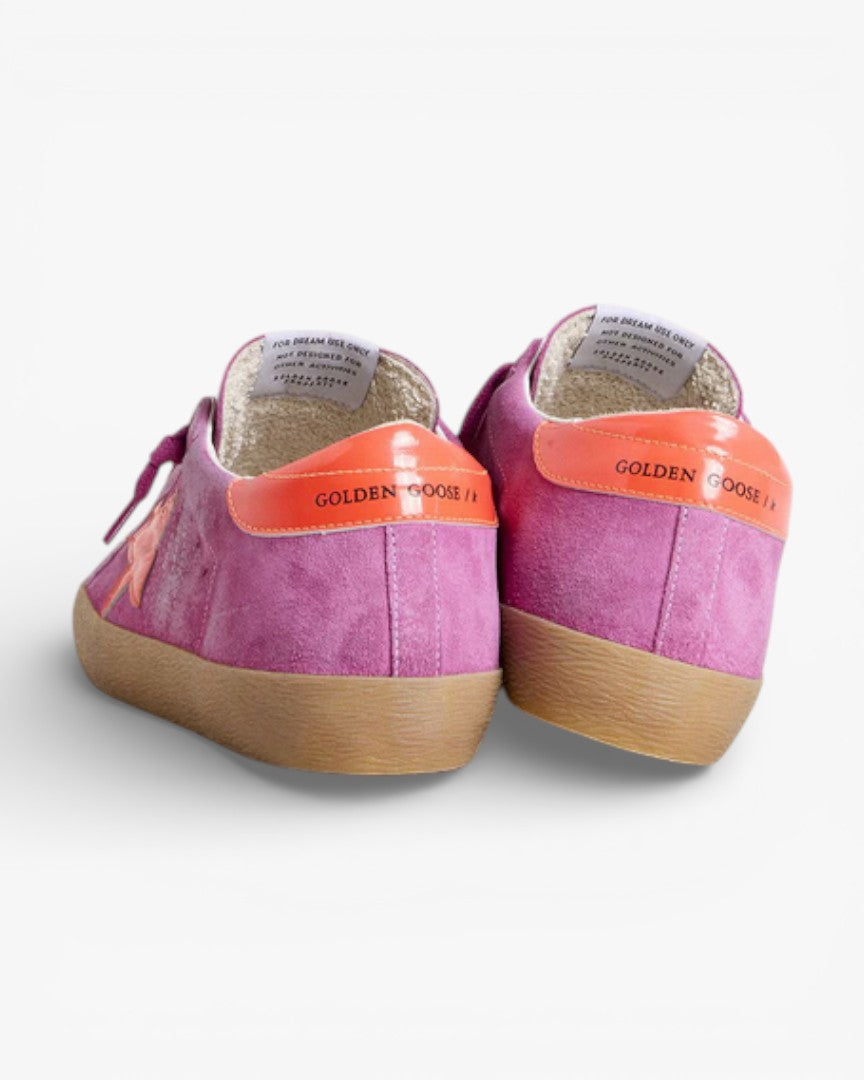 Golden Goose Women’s Super-Star Fuchsia Suede Fluorescent Orange Laminated Leather Star Heel Tab
