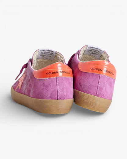 Golden Goose Women’s Super-Star Fuchsia Suede Fluorescent Orange Laminated Leather Star Heel Tab
