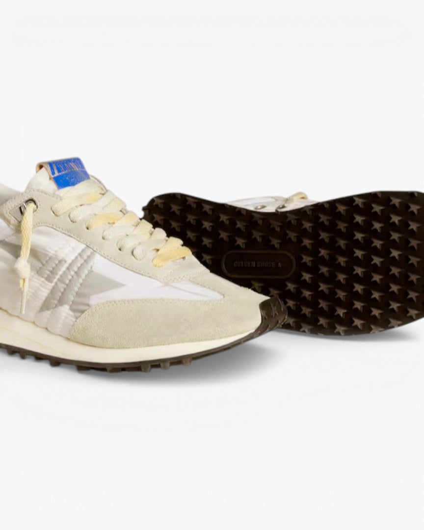 Golden Goose Marathon White Nylon and Silver Star Sneakers