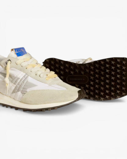 Golden Goose Marathon White Nylon and Silver Star Sneakers