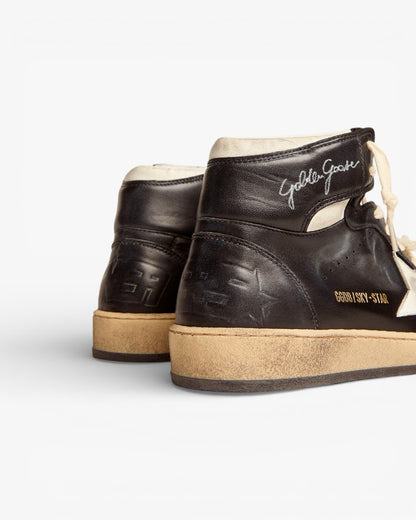 Golden Goose Sky Star Black Nappa Leather Sneakers White Star