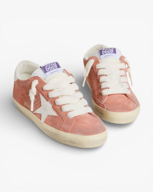 Golden Goose Women’s Super-Star Coral Suede White Leather Star Heel Tab