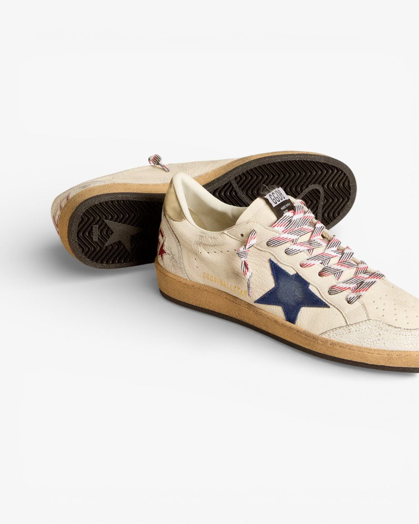 Golden Goose Ball Star Leather Sneakers Cream Blue Star