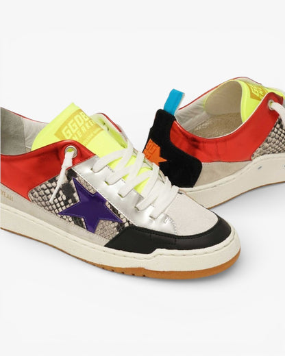 Golden Goose Yeah Red Leather Sneakers Purple Star Snakeskin Detail