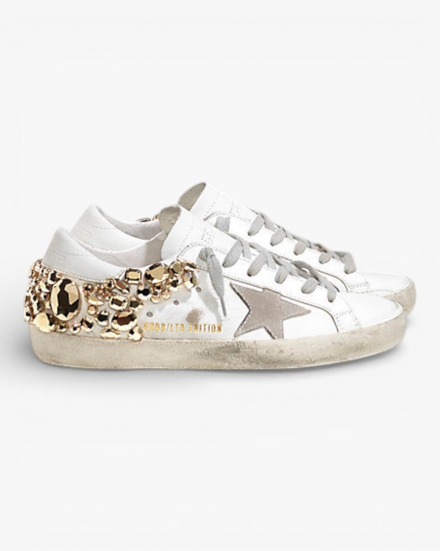Golden Goose Super‑Star Limited Edition Gold Diamond Suede Leather