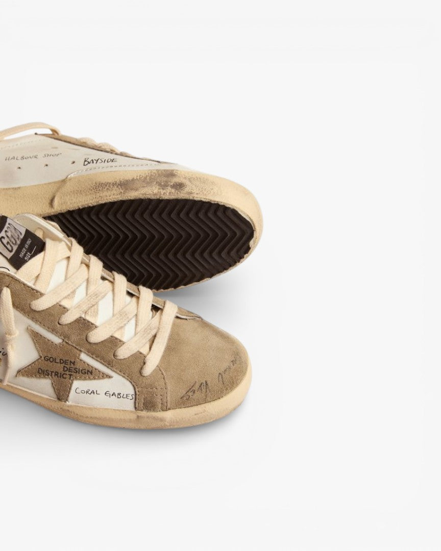 Golden Goose Super‑Star Sneakers White Leather Dove Gray Suede Black Lettering