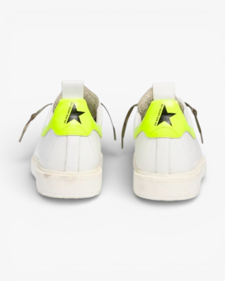 Golden Goose White Stardan LTD Sneakers with Fluorescent Yellow Heel Tab