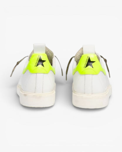Golden Goose White Stardan LTD Sneakers with Fluorescent Yellow Heel Tab