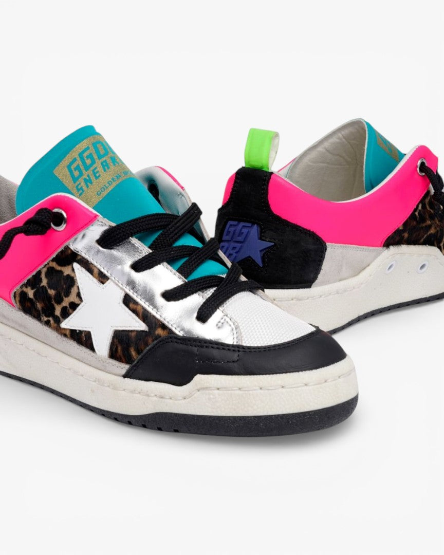 Golden Goose Yeah White Leather Sneakers Blue Glitter Star