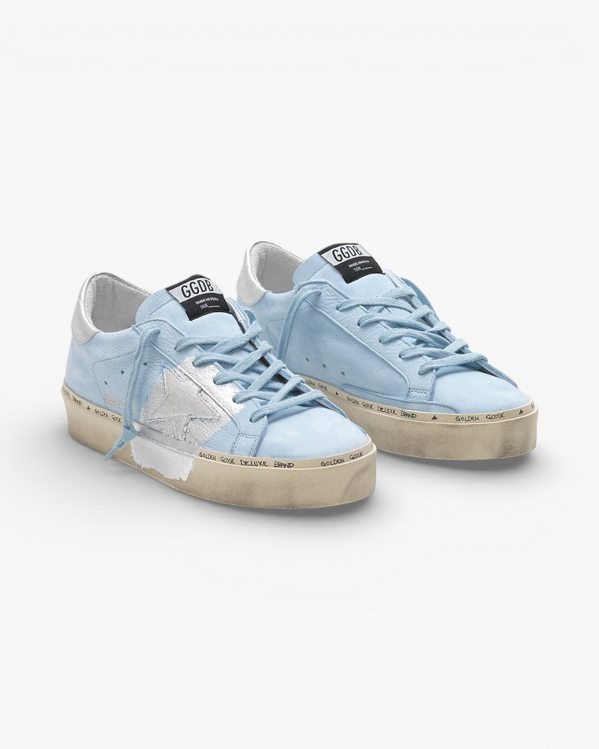 Golden Goose Hi-Star Sneakers G34WS945.C6 Ciel Nabuk Leather Silver Leaf Branding