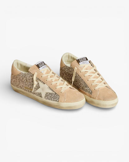 Golden Goose Women’s Super-Star Silver Glitter Leather Star Heel Tab