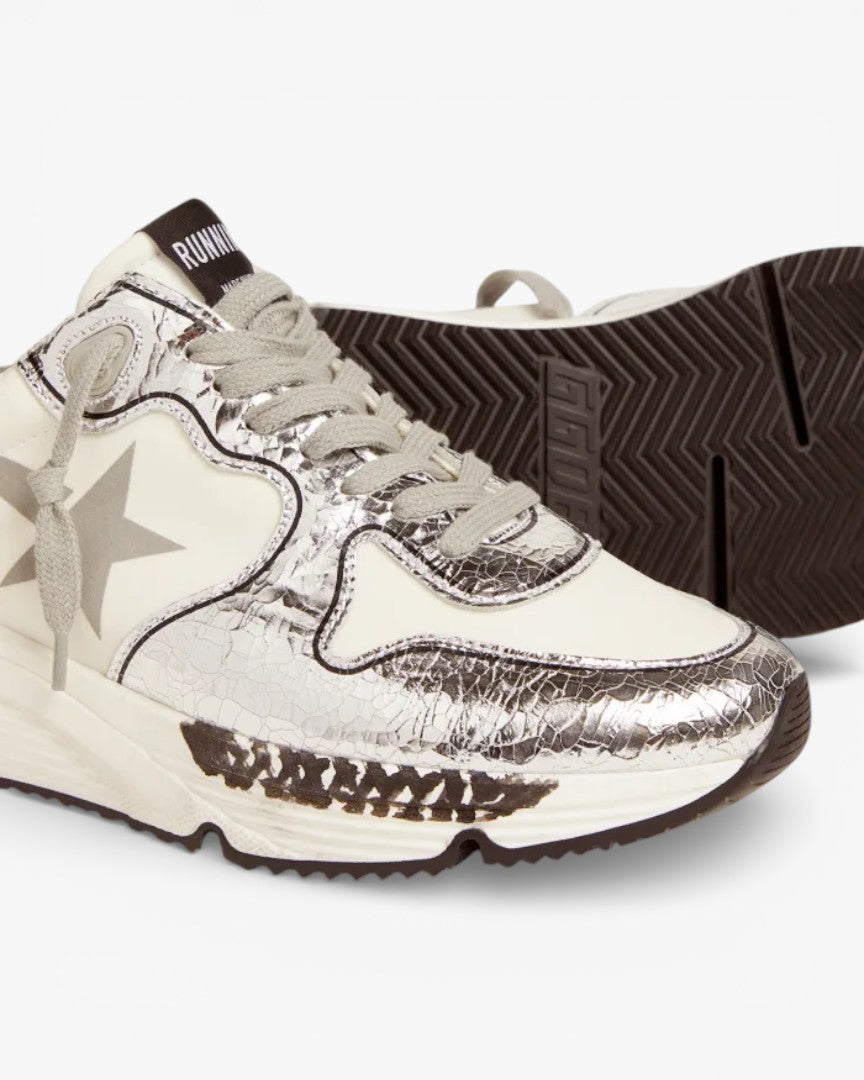 Golden Goose Silver White Running Sole Sneakers