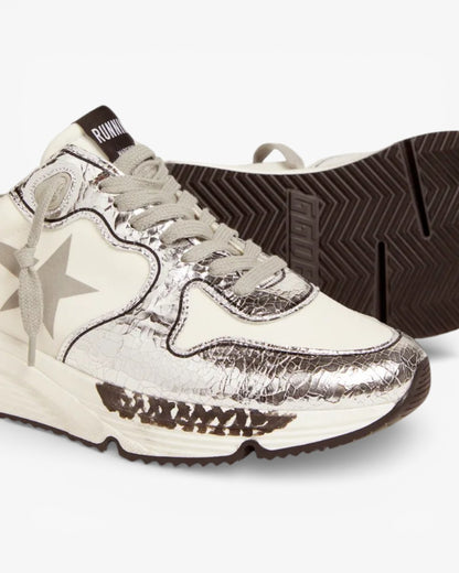 Golden Goose Silver White Running Sole Sneakers