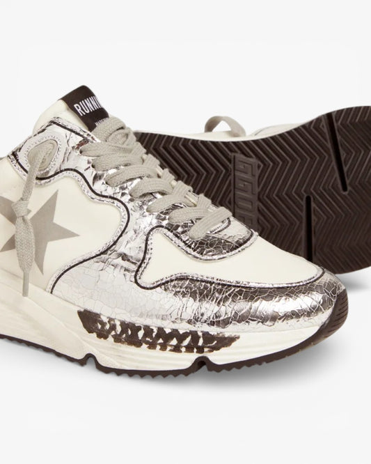 Golden Goose Silver White Running Sole Sneakers