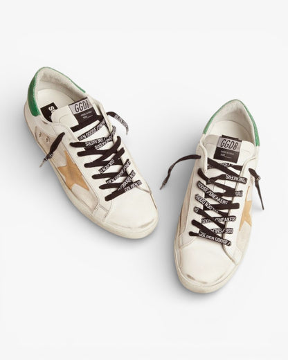 Golden Goose Super-Star Sneakers with Green Crackle-Effect Heel Tab