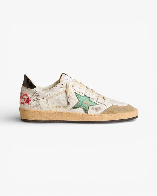 Golden Goose Ball Star White Green Star Leather Sneakers
