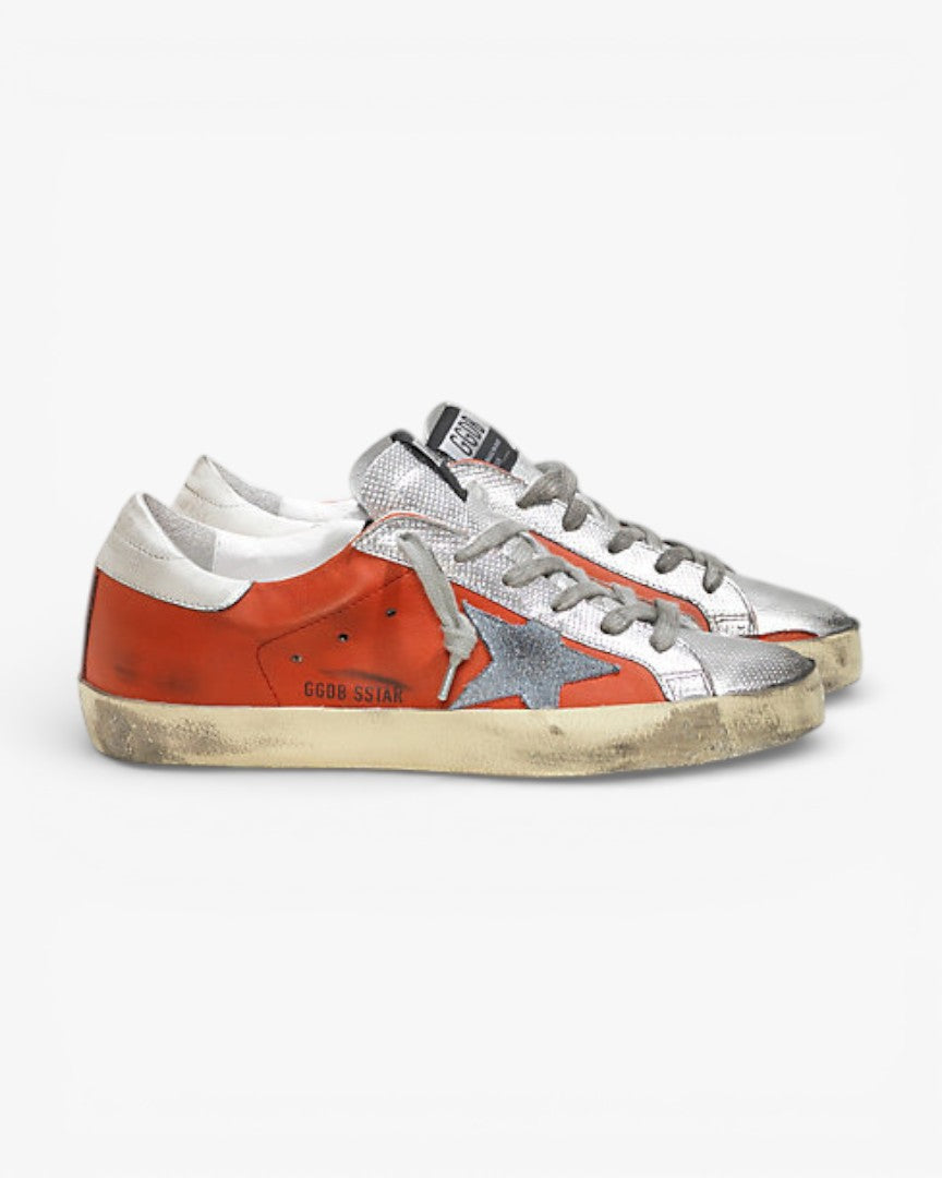 Golden Goose Super Star Leather Sneakers Suede Star Red Silver