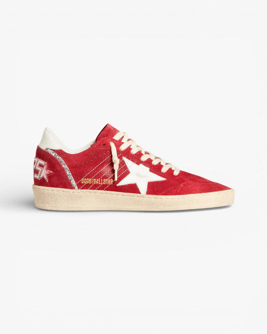 Golden Goose Ball Star Red Suede and White Leather Star Sneakers