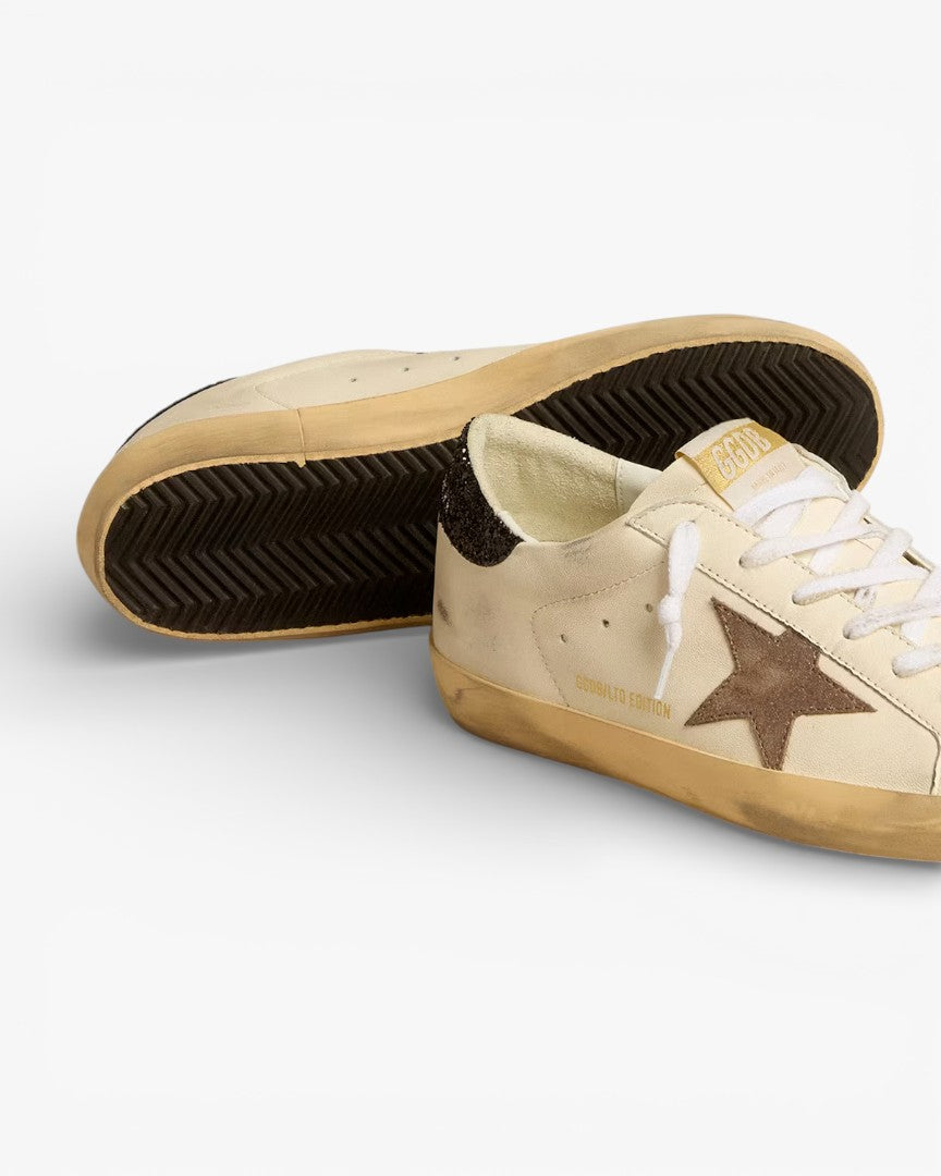 Golden Goose Super-Star LTD Laminated Leather Star Black Glitter Heel Tab