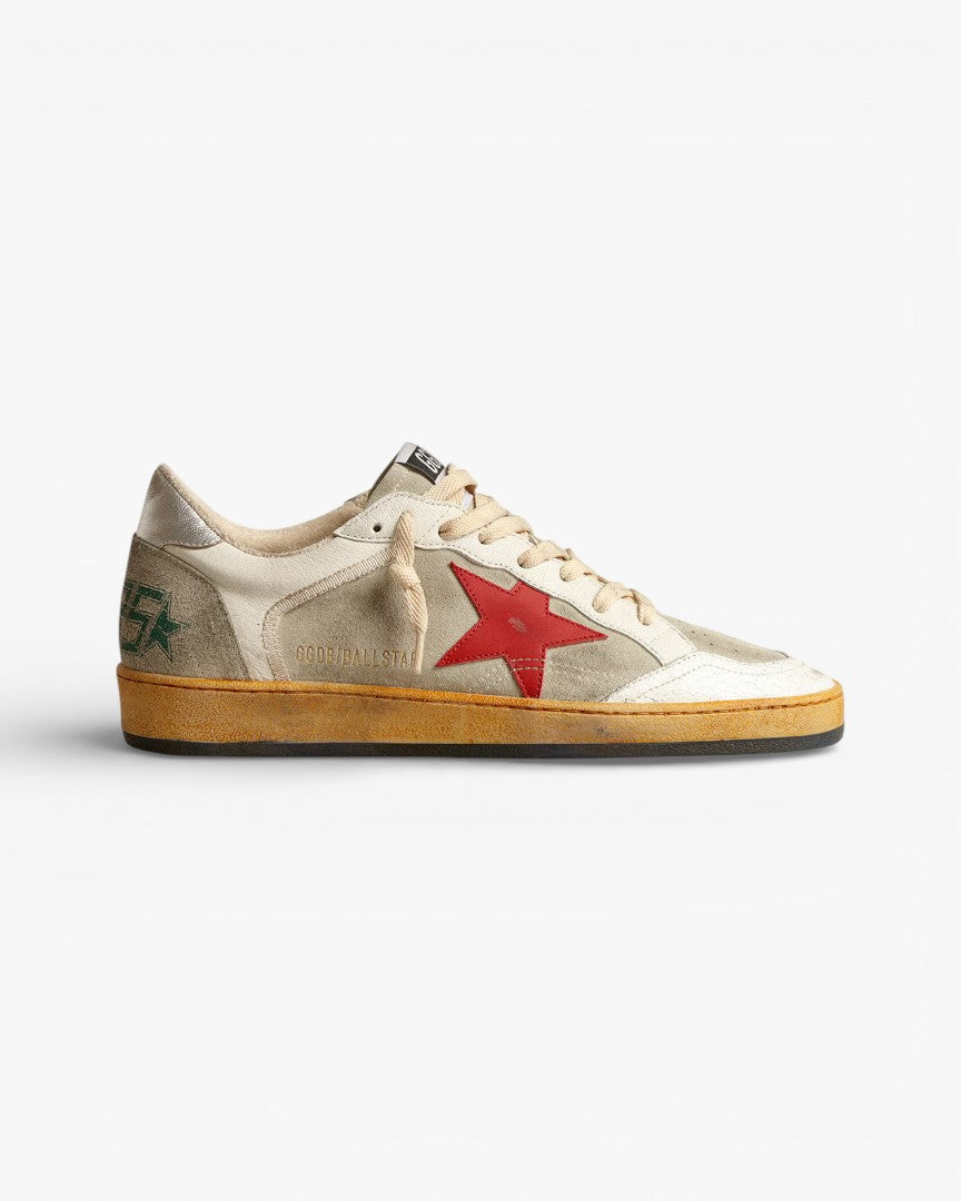 Golden Goose Ball Star Gray Suede Sneakers Red Star Silver Tab