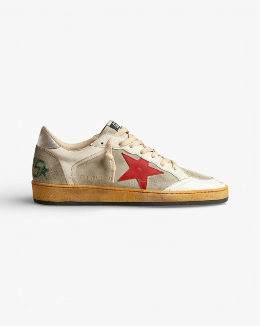 Golden Goose Ball Star Gray Suede Sneakers Red Star Silver Tab