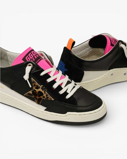 Golden Goose Yeah Black Leather Sneakers Leopard Star