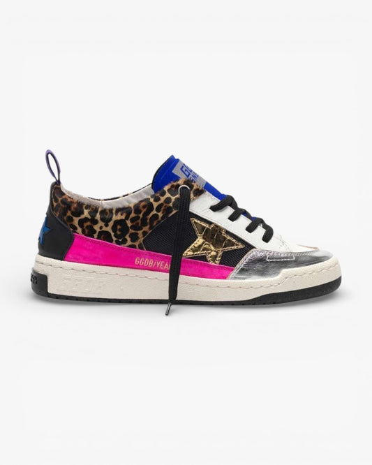 Golden Goose Yeah Leopard Pony Skin Sneakers Gold Star