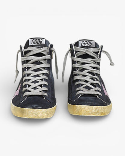 Golden Goose FRANCY Sneakers Blue Suede Pink Velvet Sticker Star