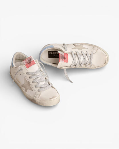 Golden Goose Super‑Star Sneakers Sky Blue Heel Ice Gray Suede Star