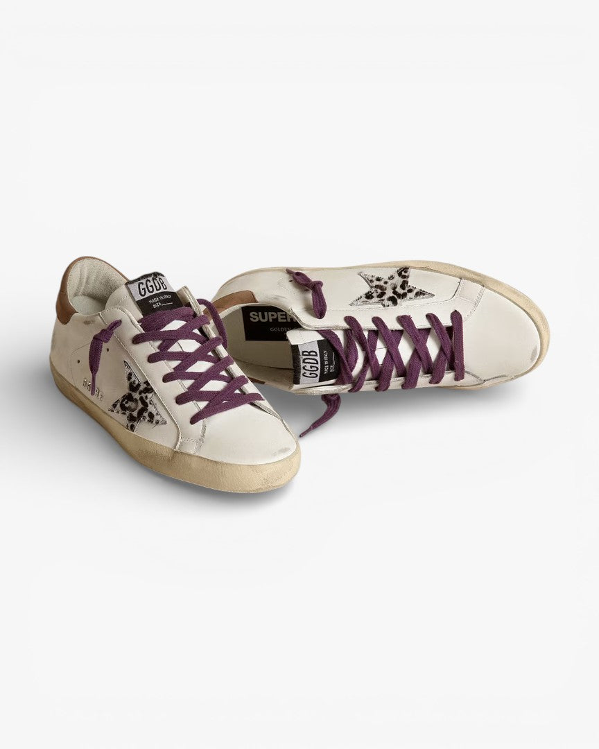 Golden Goose Super-Star Leopard Pony Skin Star Brown Nubuck Heel Tab
