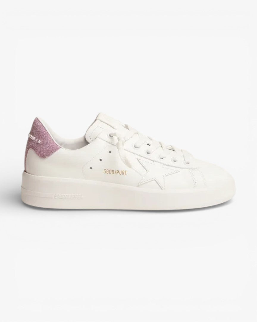 Golden Goose Purestar White Leather Sneakers Pink Glitter Heel