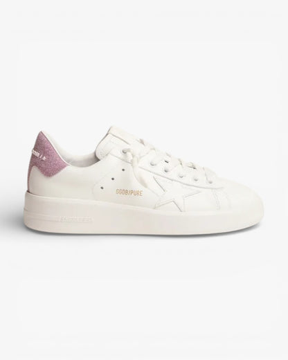 Golden Goose Purestar White Leather Sneakers Pink Glitter Heel