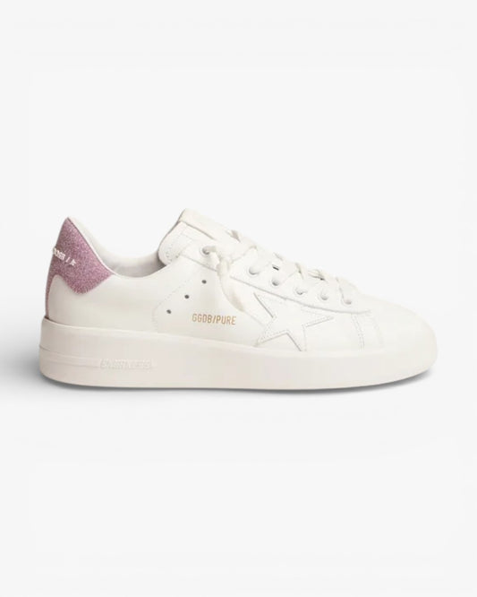 Golden Goose Purestar White Leather Sneakers Pink Glitter Heel